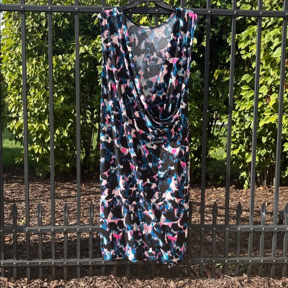 EUC Black Blue Pink Wrinkle Resistant Packable Wrap Sleeveless Sheath Dress XXL - Picture 1 of 8